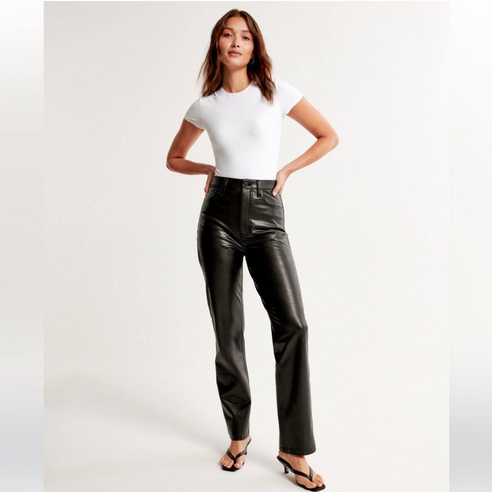 Abercrombie Vegan Leather 90s Straight Pant Split Hem
